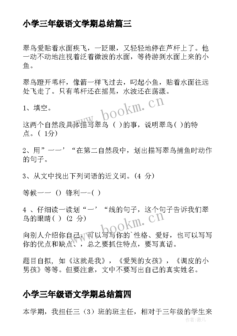 2023年小学三年级语文学期总结(优质8篇)