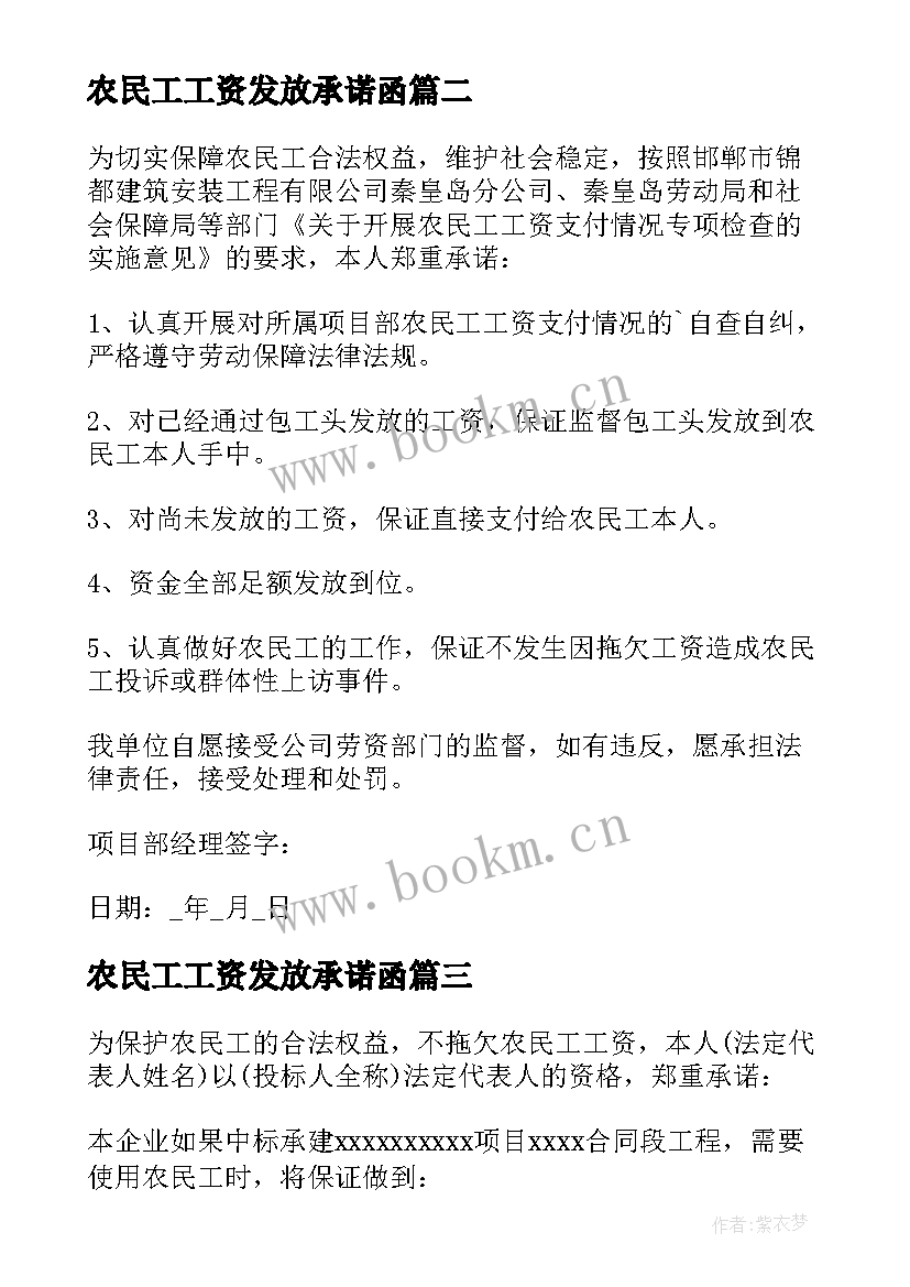 农民工工资发放承诺函 发放农民工工资承诺书(大全5篇)