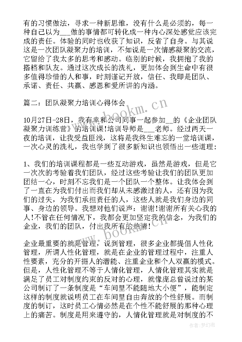 2023年团队凝聚力打造培训方案 团队凝聚力培训心得集锦(模板7篇)