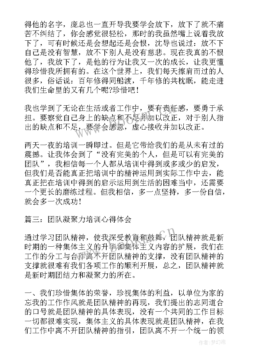 2023年团队凝聚力打造培训方案 团队凝聚力培训心得集锦(模板7篇)