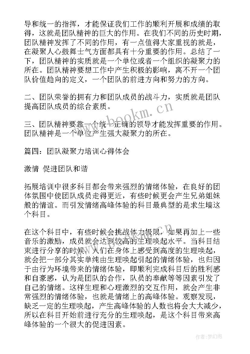 2023年团队凝聚力打造培训方案 团队凝聚力培训心得集锦(模板7篇)