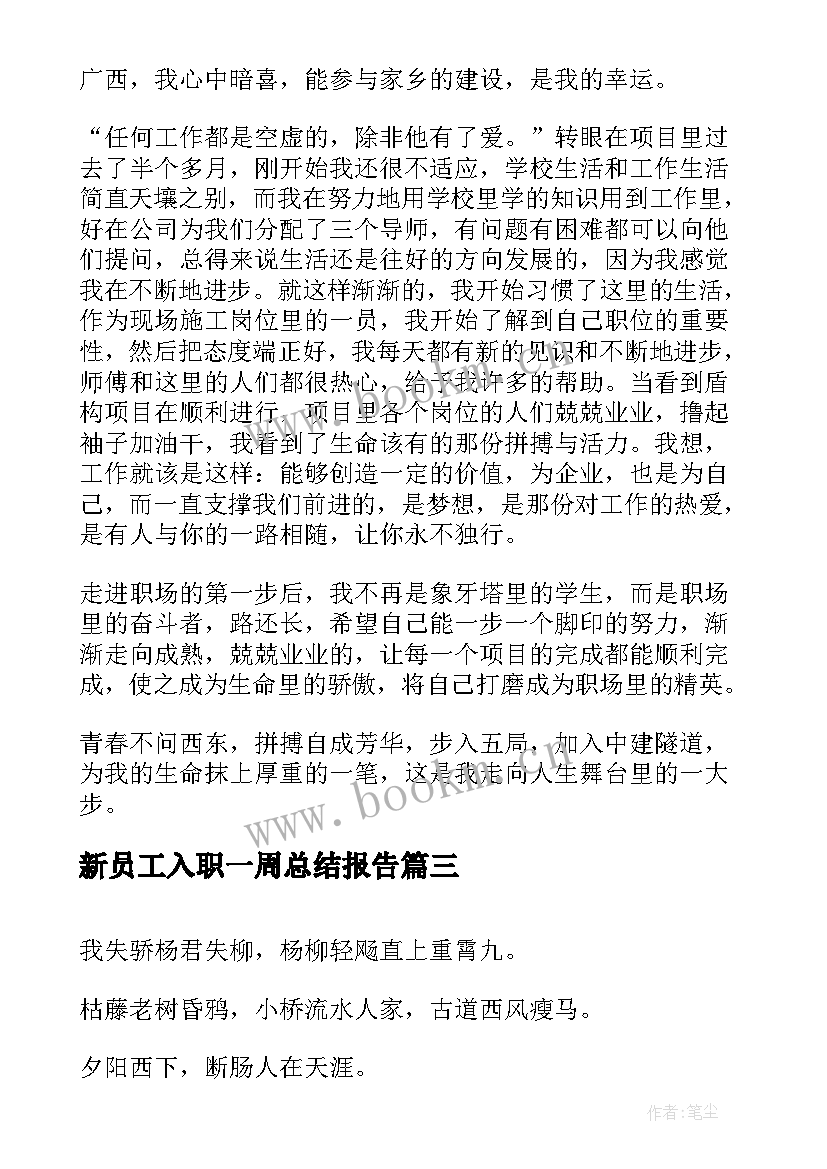 新员工入职一周总结报告(模板10篇)