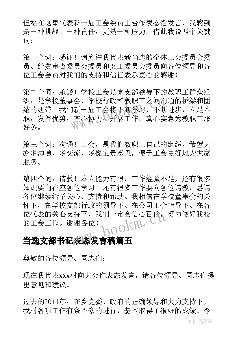 最新当选支部书记表态发言稿(模板7篇)