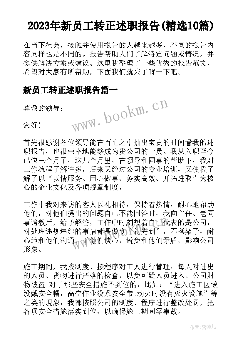 2023年新员工转正述职报告(精选10篇)