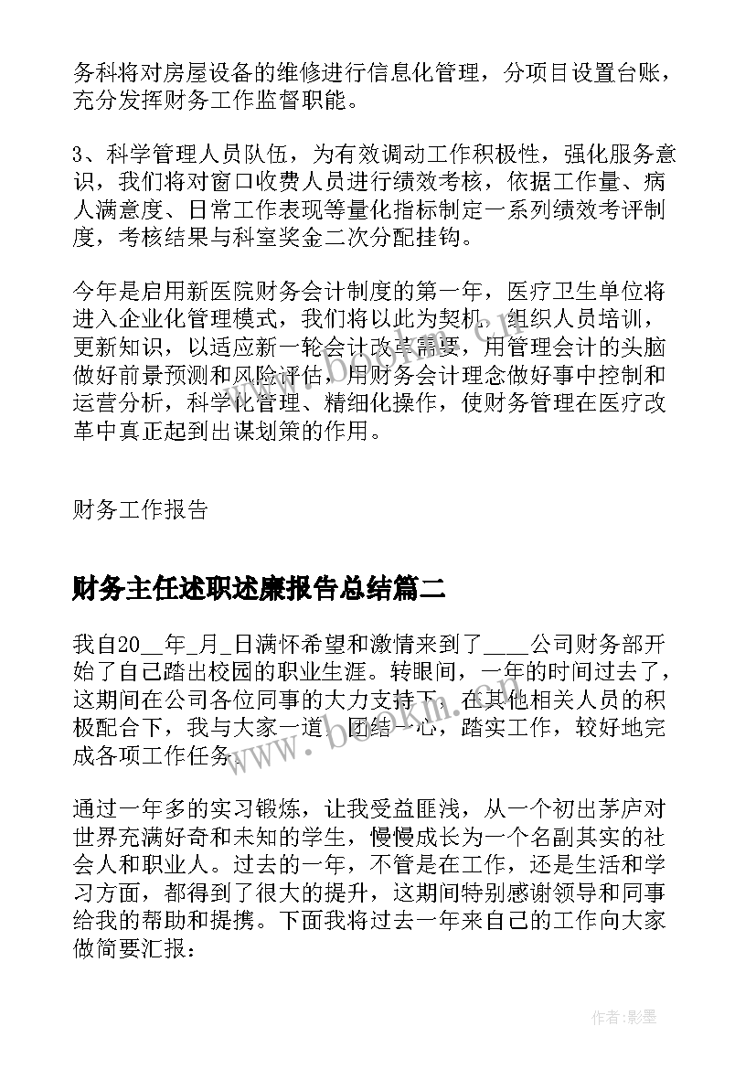 2023年财务主任述职述廉报告总结(精选10篇)