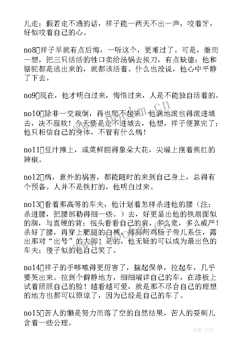 2023年读书笔记摘抄骆驼祥子 骆驼祥子摘抄(精选5篇)