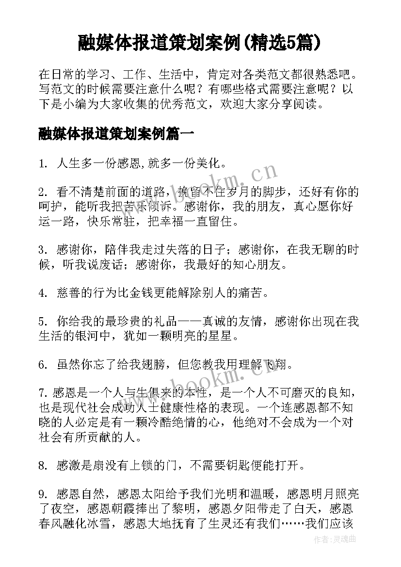 融媒体报道策划案例(精选5篇)