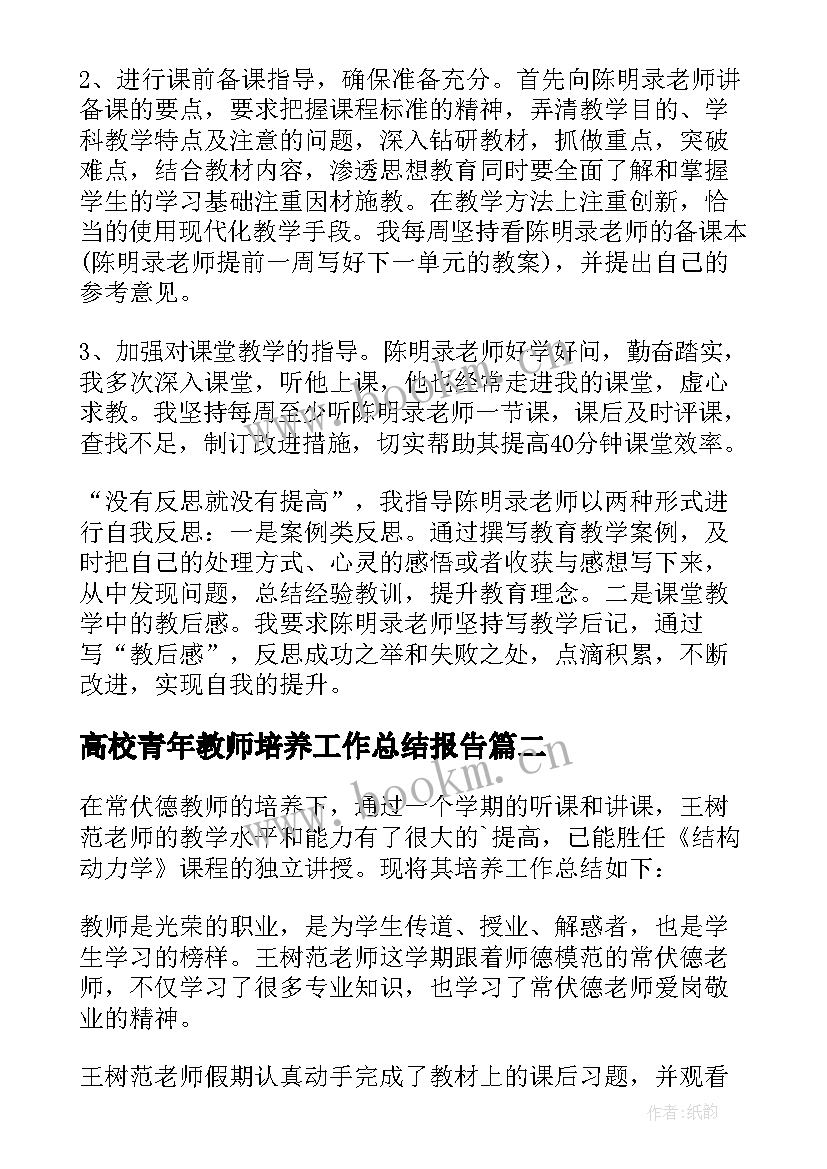 2023年高校青年教师培养工作总结报告(优质8篇)