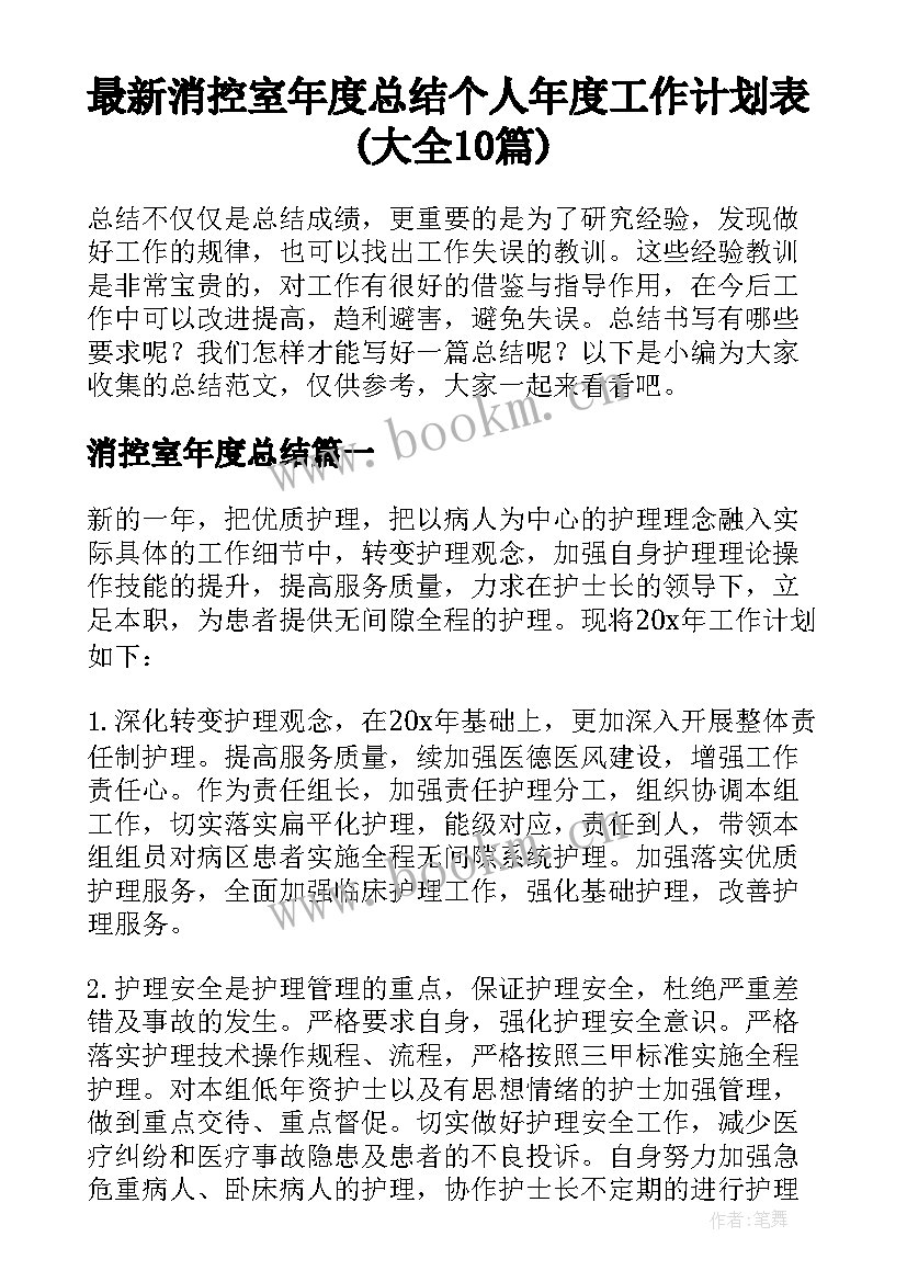 最新消控室年度总结 个人年度工作计划表(大全10篇)