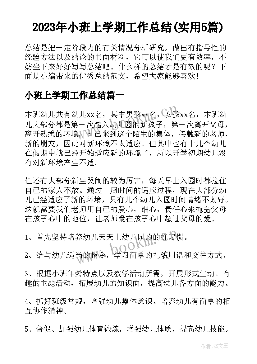 2023年小班上学期工作总结(实用5篇)