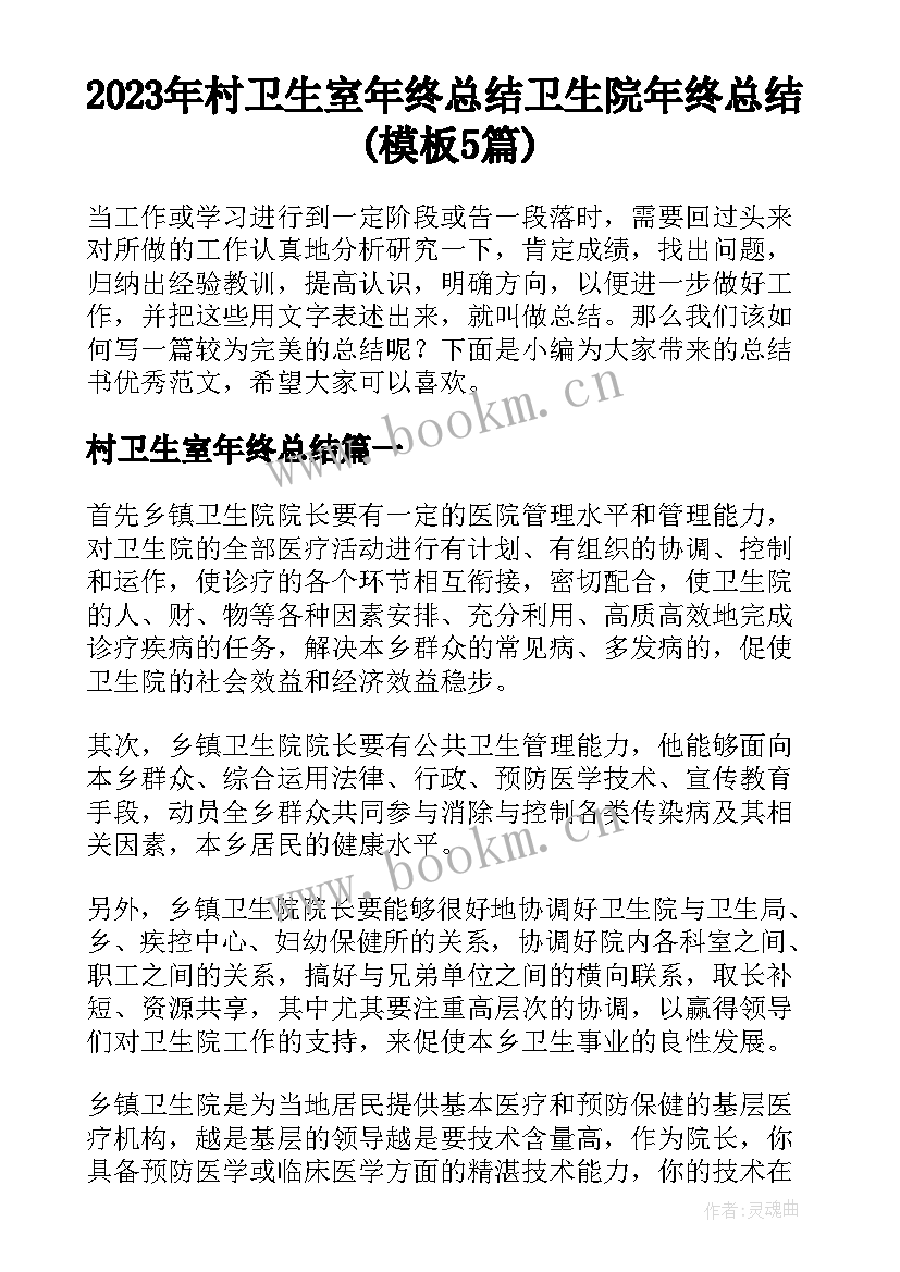 2023年村卫生室年终总结 卫生院年终总结(模板5篇)