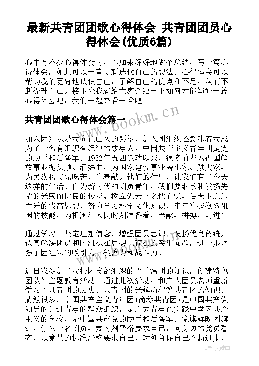 最新共青团团歌心得体会 共青团团员心得体会(优质6篇)