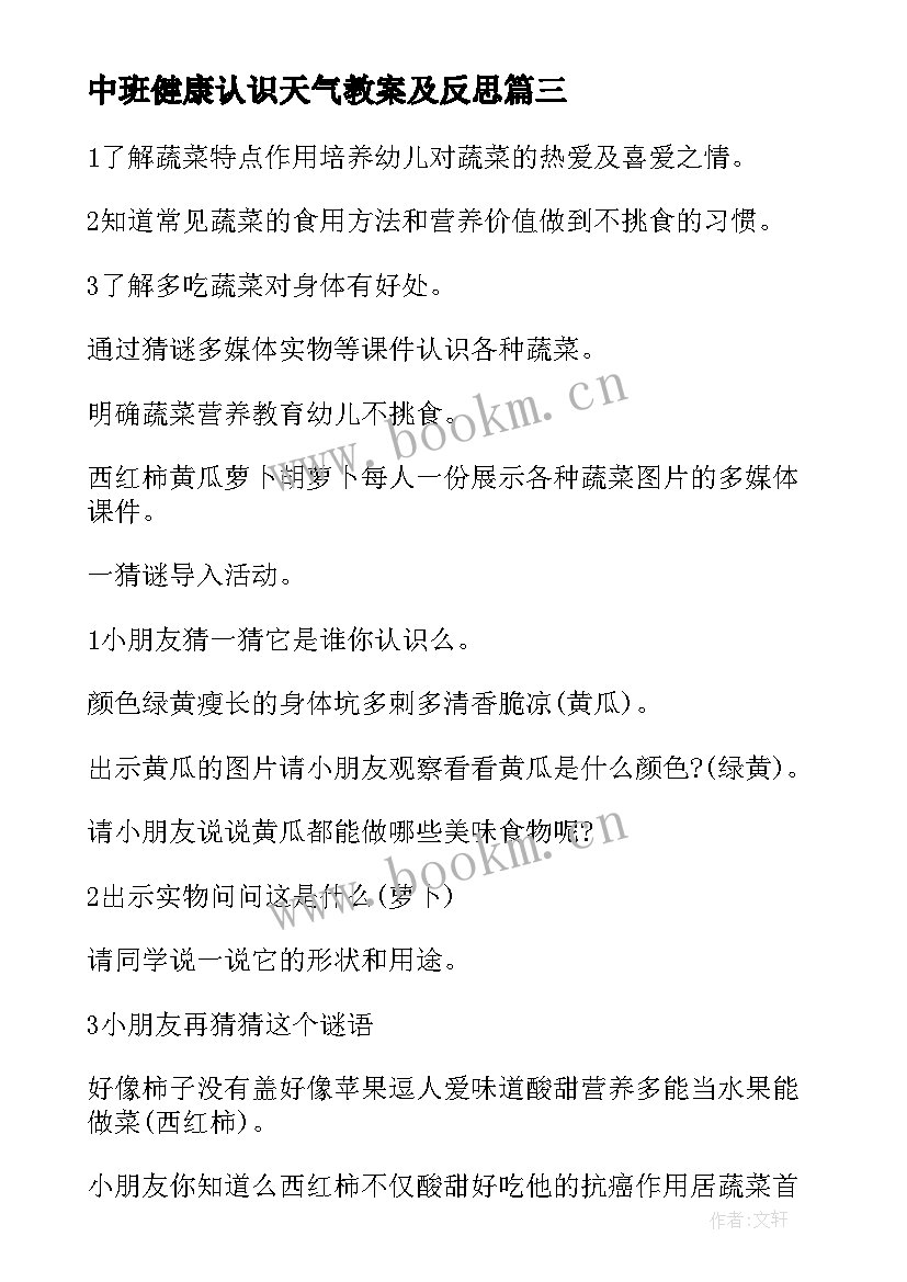 最新中班健康认识天气教案及反思(汇总5篇)