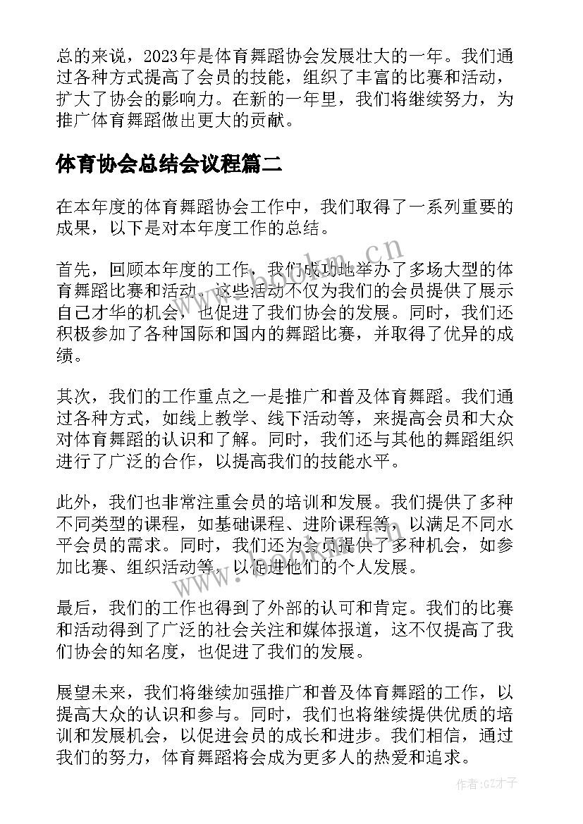 2023年体育协会总结会议程 体育舞蹈协会总结(大全5篇)