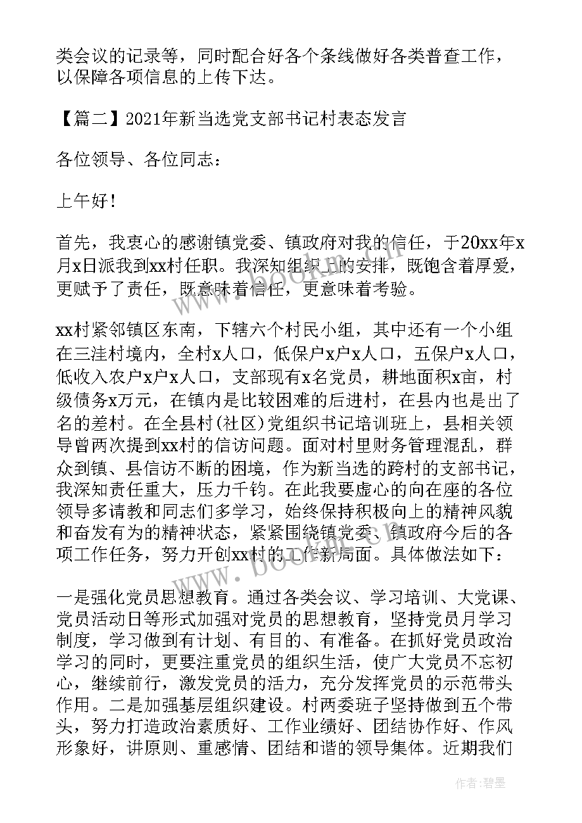 最新新当选支部书记表态发言(精选5篇)