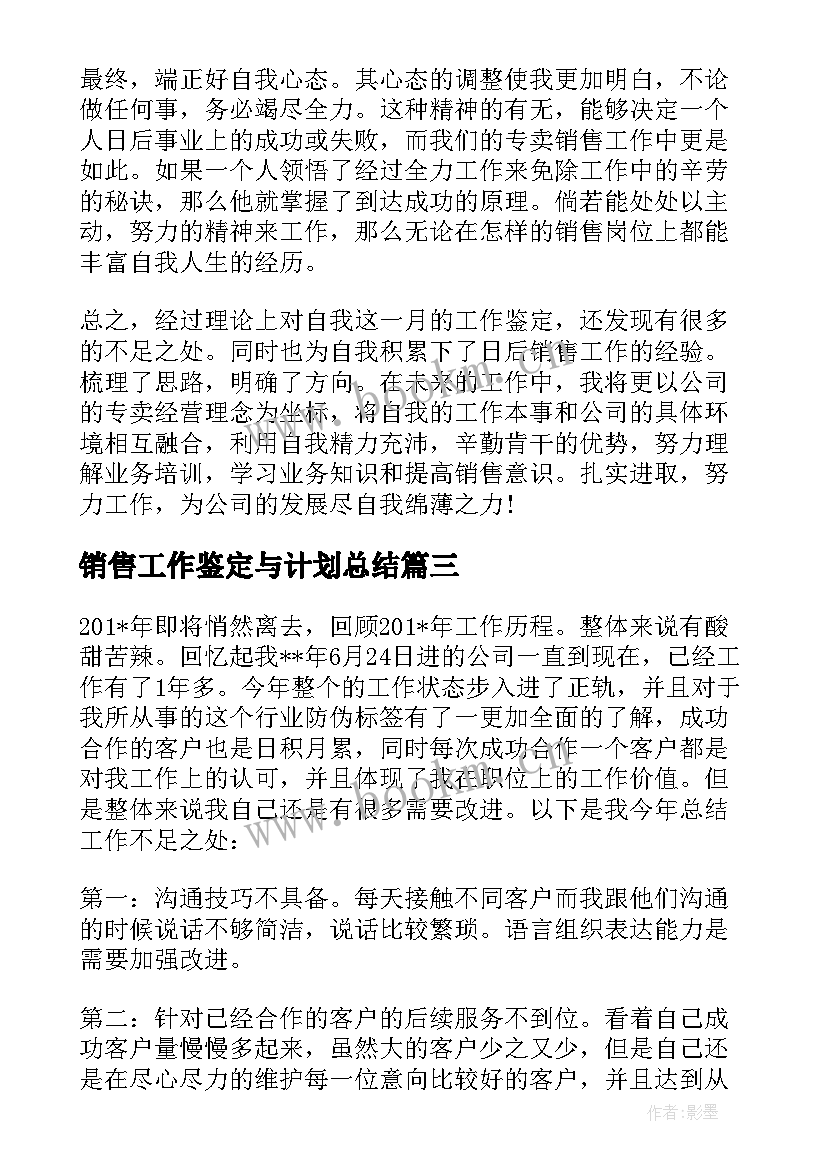 最新销售工作鉴定与计划总结(优质7篇)