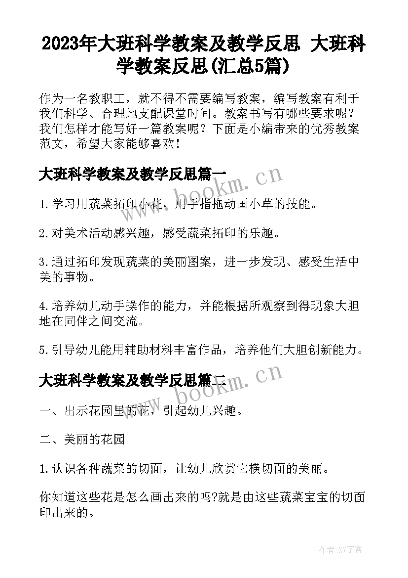 2023年大班科学教案及教学反思 大班科学教案反思(汇总5篇)