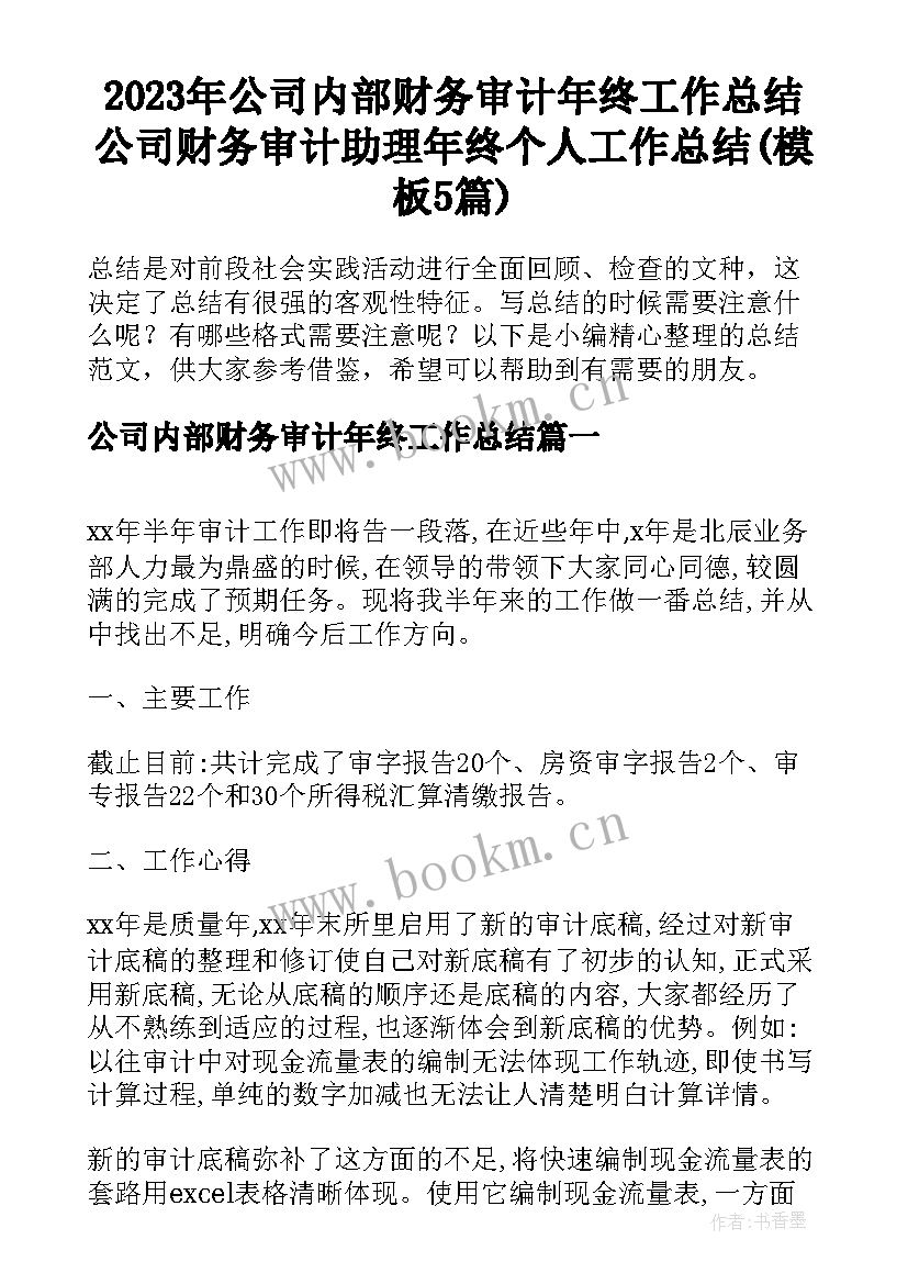 2023年公司内部财务审计年终工作总结 公司财务审计助理年终个人工作总结(模板5篇)