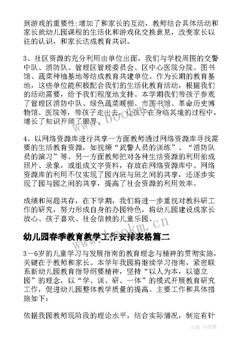 最新幼儿园春季教育教学工作安排表格 春季幼儿园教育教学工作总结(汇总5篇)