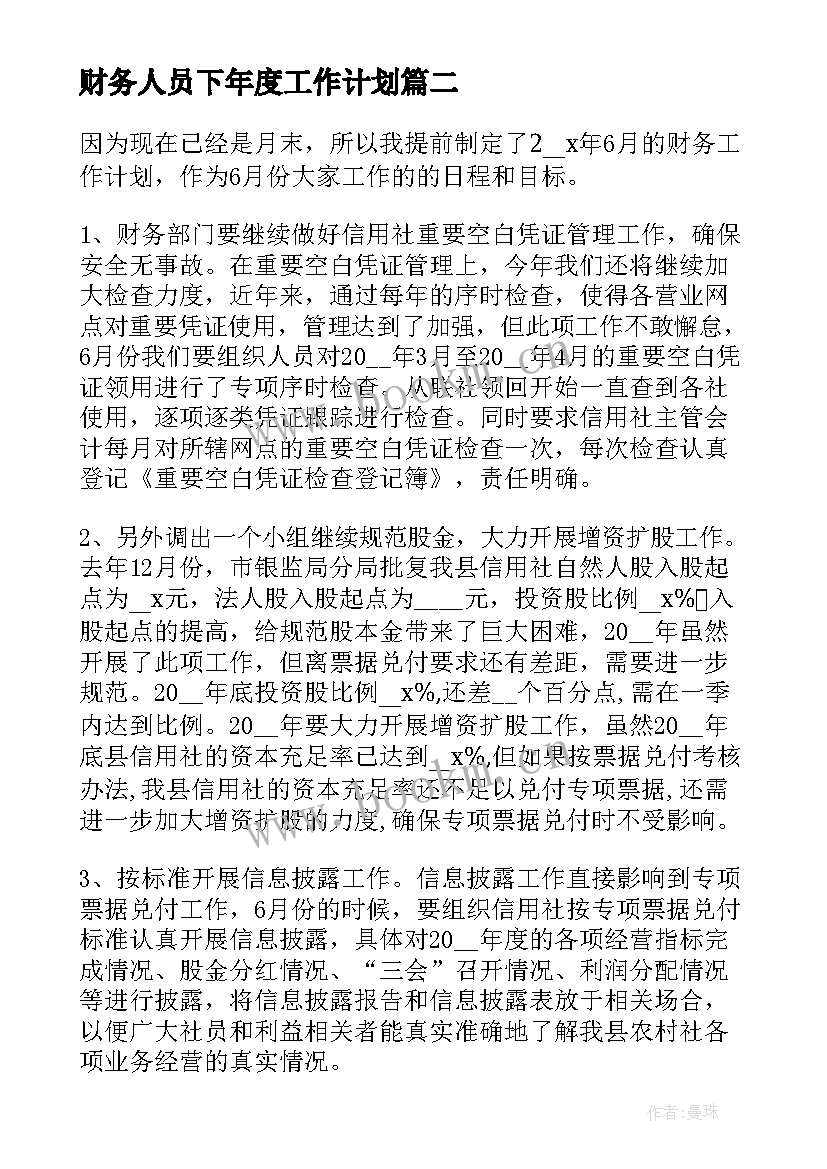 2023年财务人员下年度工作计划 财务人员工作计划(精选8篇)