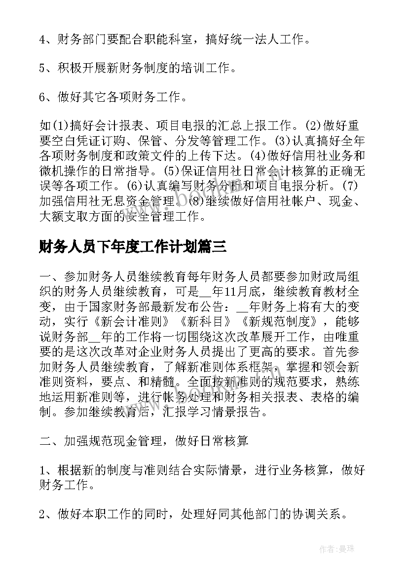 2023年财务人员下年度工作计划 财务人员工作计划(精选8篇)