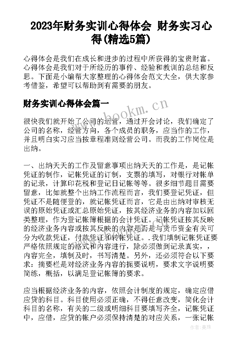 2023年财务实训心得体会 财务实习心得(精选5篇)