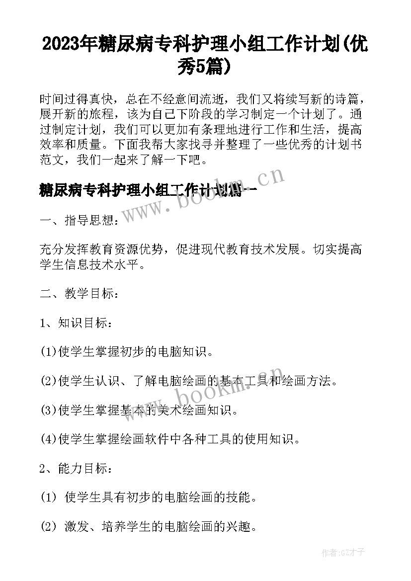 2023年糖尿病专科护理小组工作计划(优秀5篇)