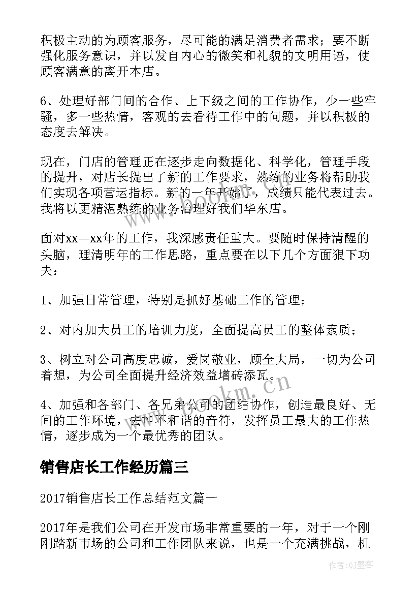 2023年销售店长工作经历 销售店长年终工作总结(优质5篇)