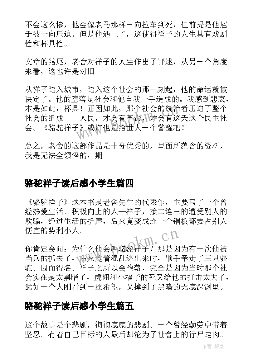 最新骆驼祥子读后感小学生 骆驼祥子学生读后感(通用5篇)