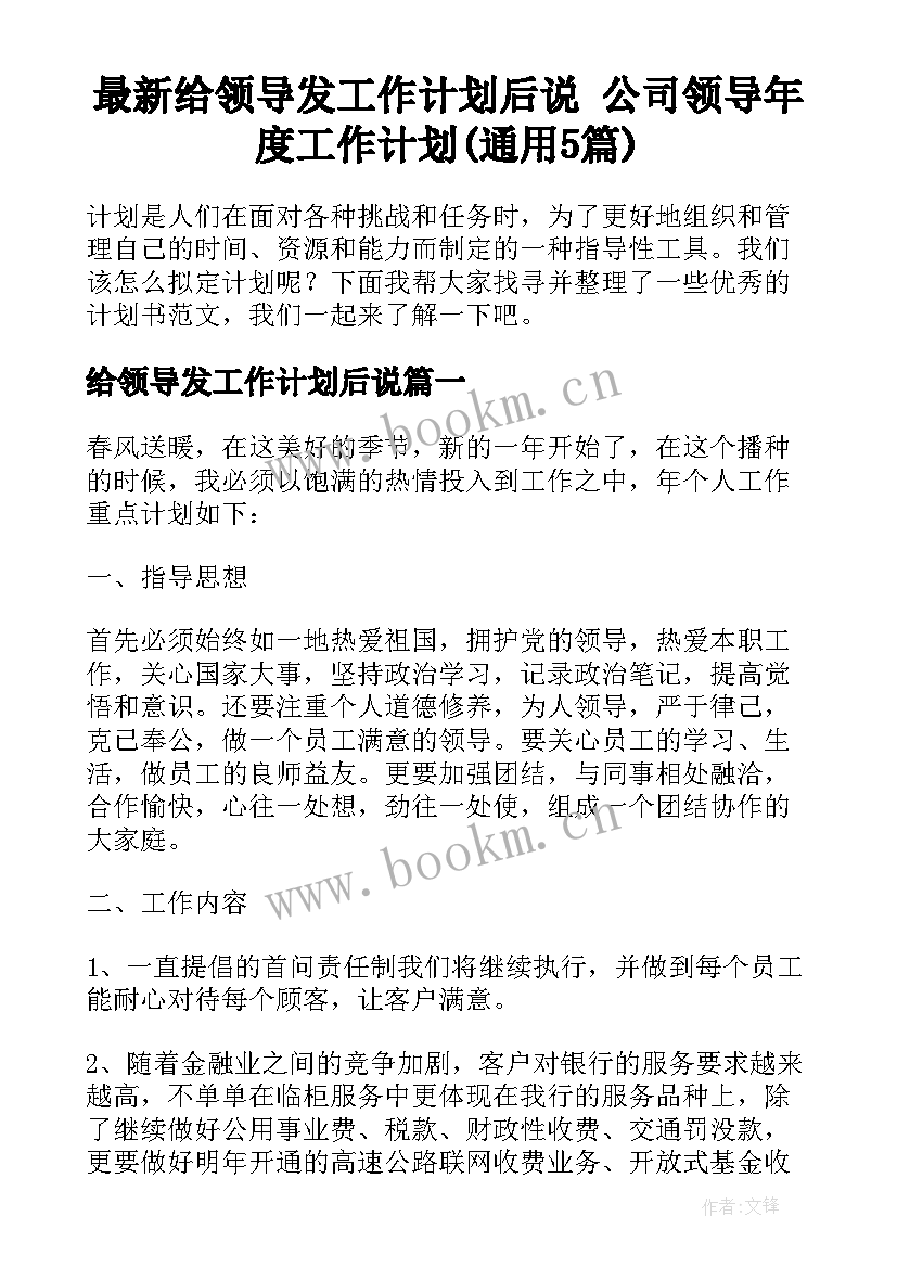 最新给领导发工作计划后说 公司领导年度工作计划(通用5篇)