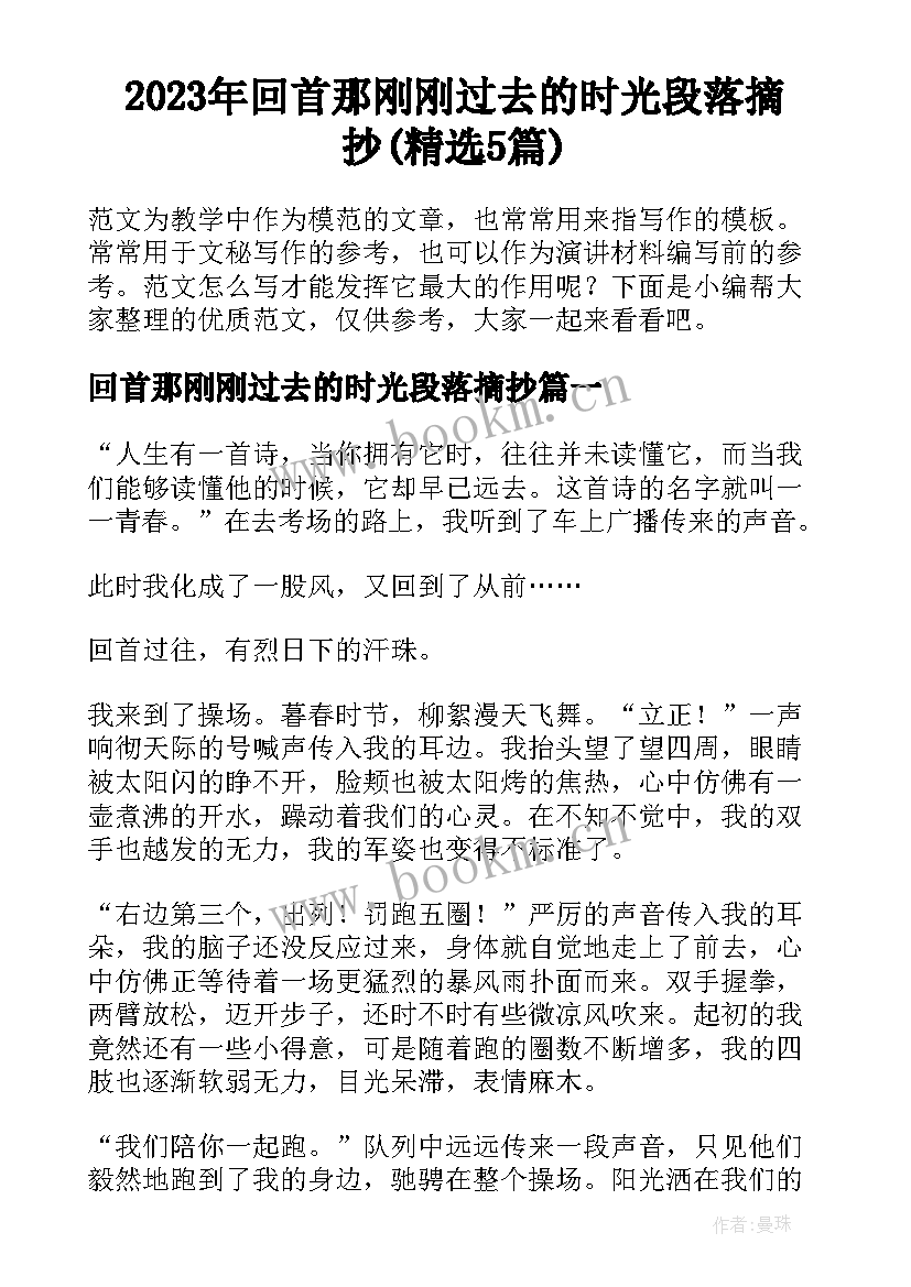 2023年回首那刚刚过去的时光段落摘抄(精选5篇)