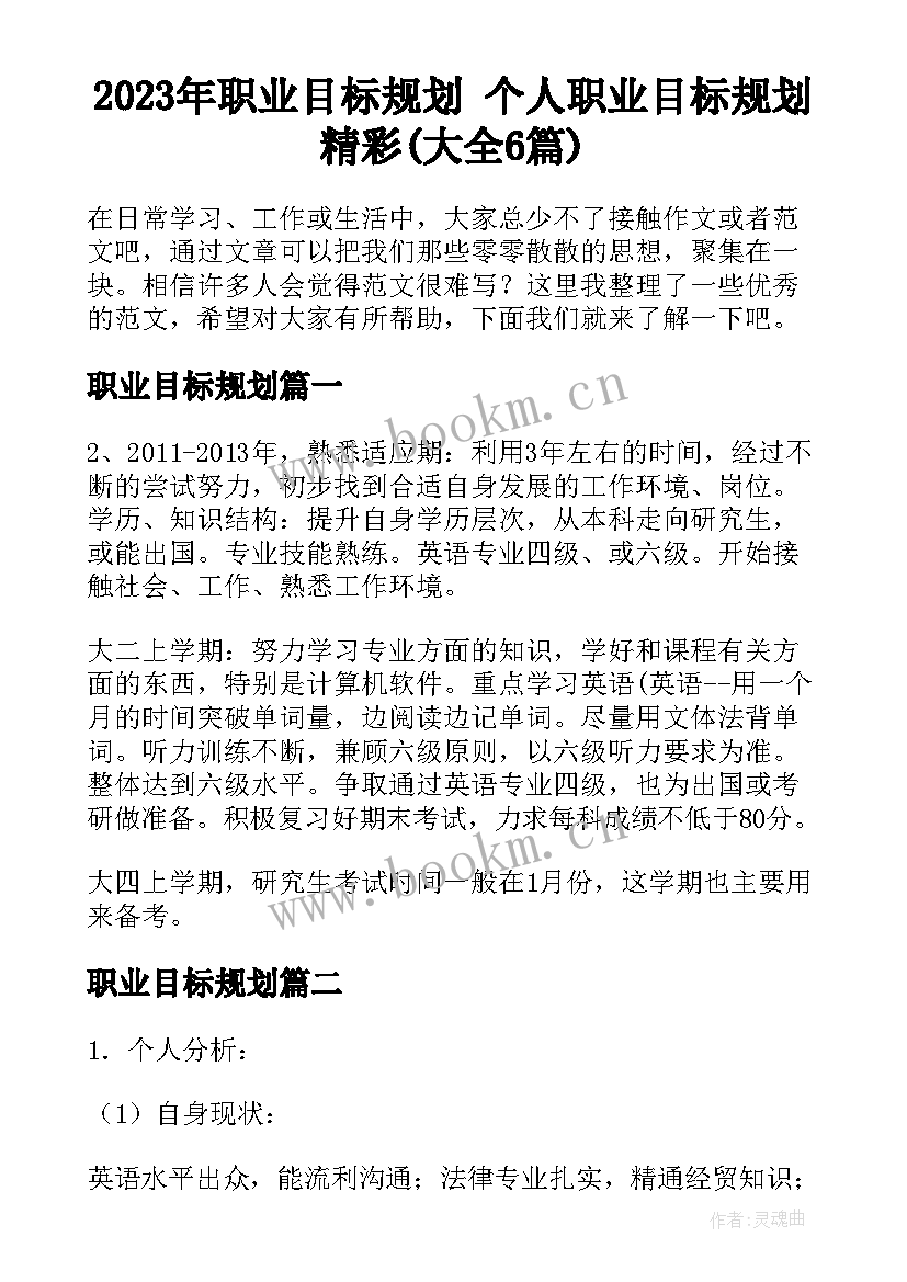 2023年职业目标规划 个人职业目标规划精彩(大全6篇)