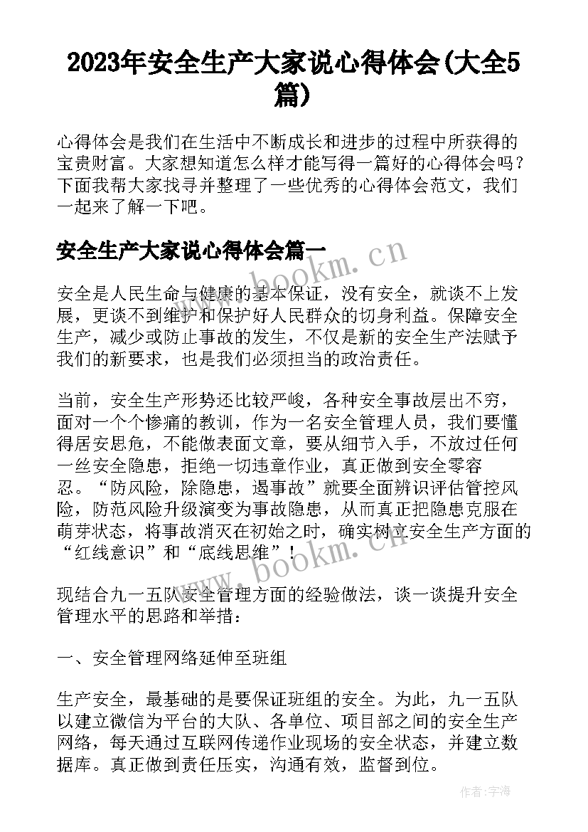 2023年安全生产大家说心得体会(大全5篇)