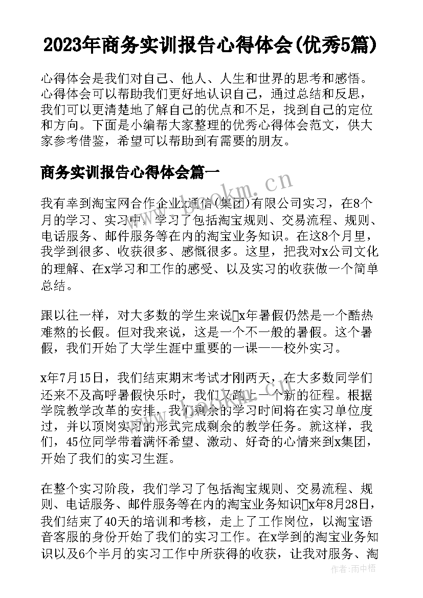 2023年商务实训报告心得体会(优秀5篇)