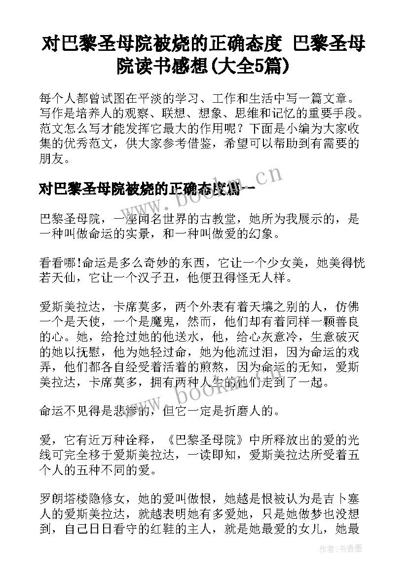 对巴黎圣母院被烧的正确态度 巴黎圣母院读书感想(大全5篇)