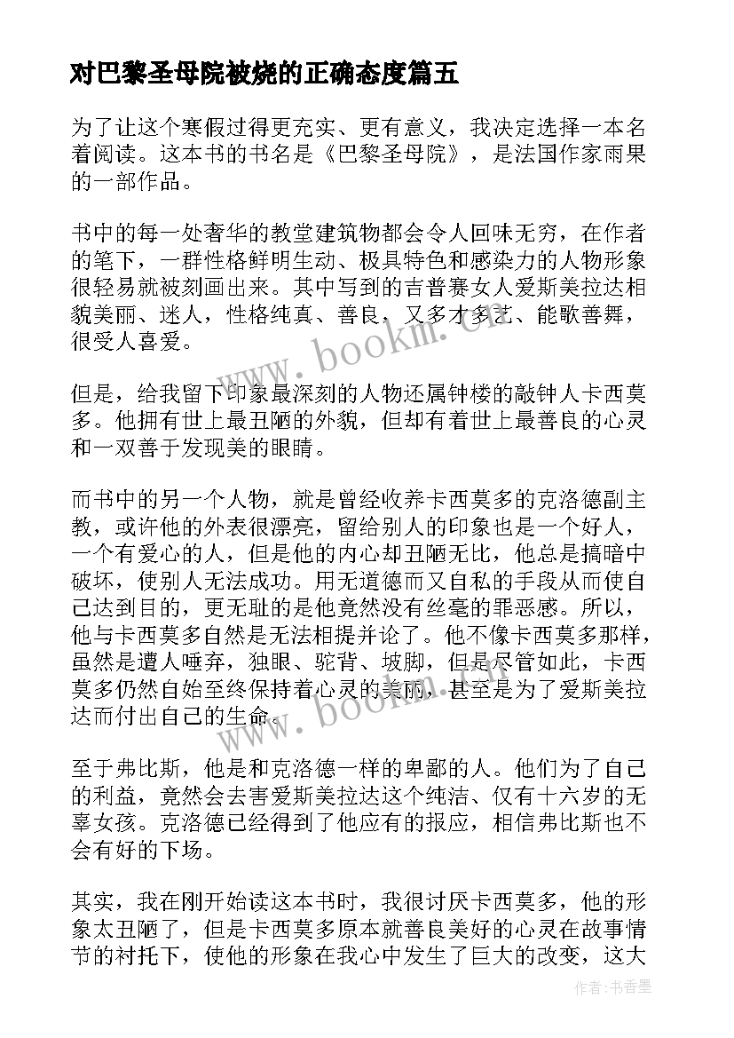 对巴黎圣母院被烧的正确态度 巴黎圣母院读书感想(大全5篇)