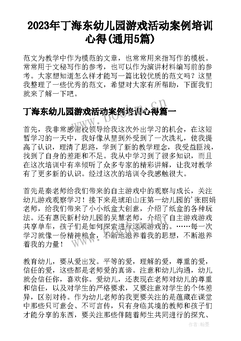 2023年丁海东幼儿园游戏活动案例培训心得(通用5篇)