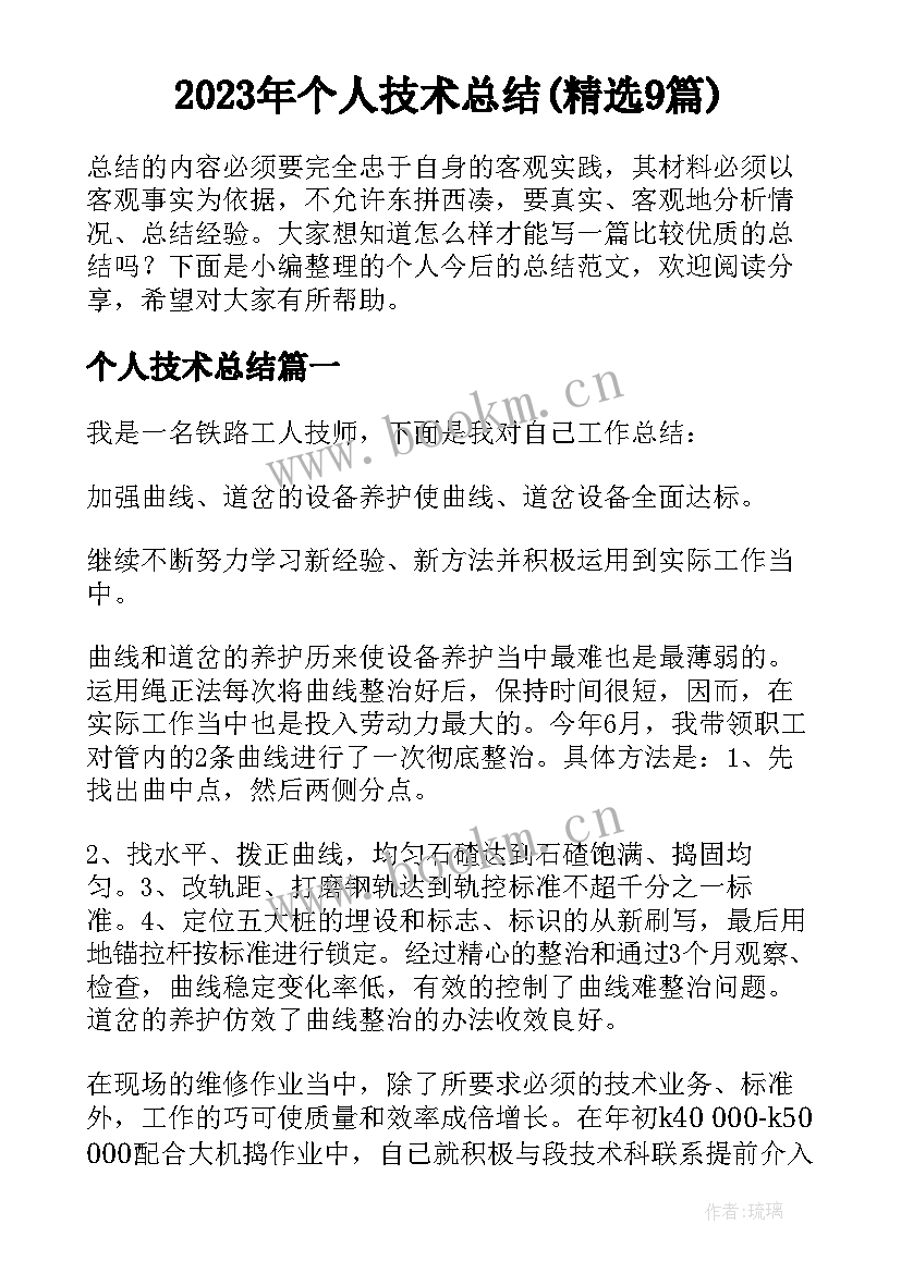 2023年个人技术总结(精选9篇)