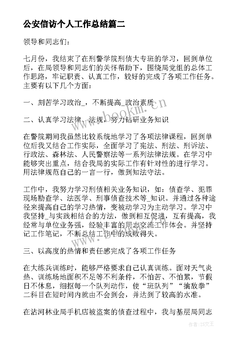 最新公安信访个人工作总结(精选5篇)