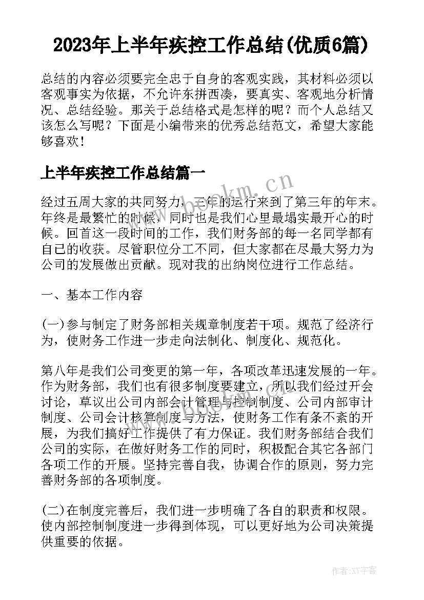 2023年上半年疾控工作总结(优质6篇)