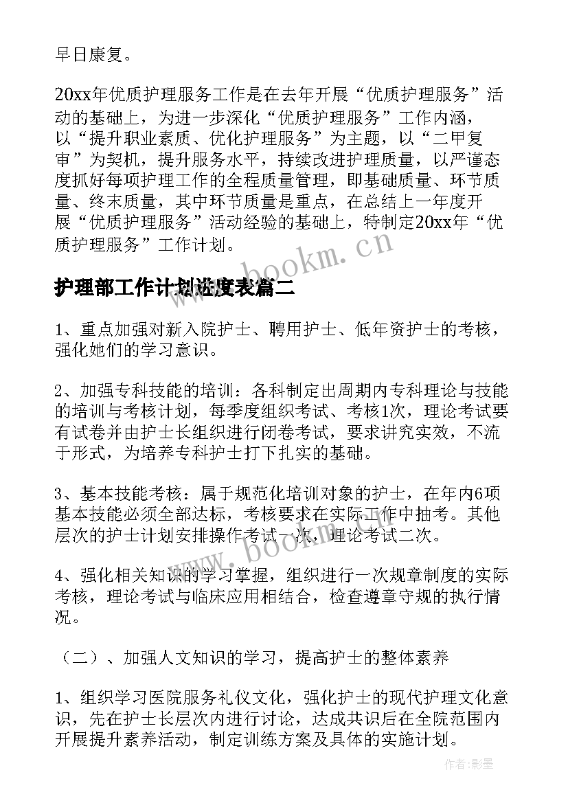 护理部工作计划进度表(优秀10篇)