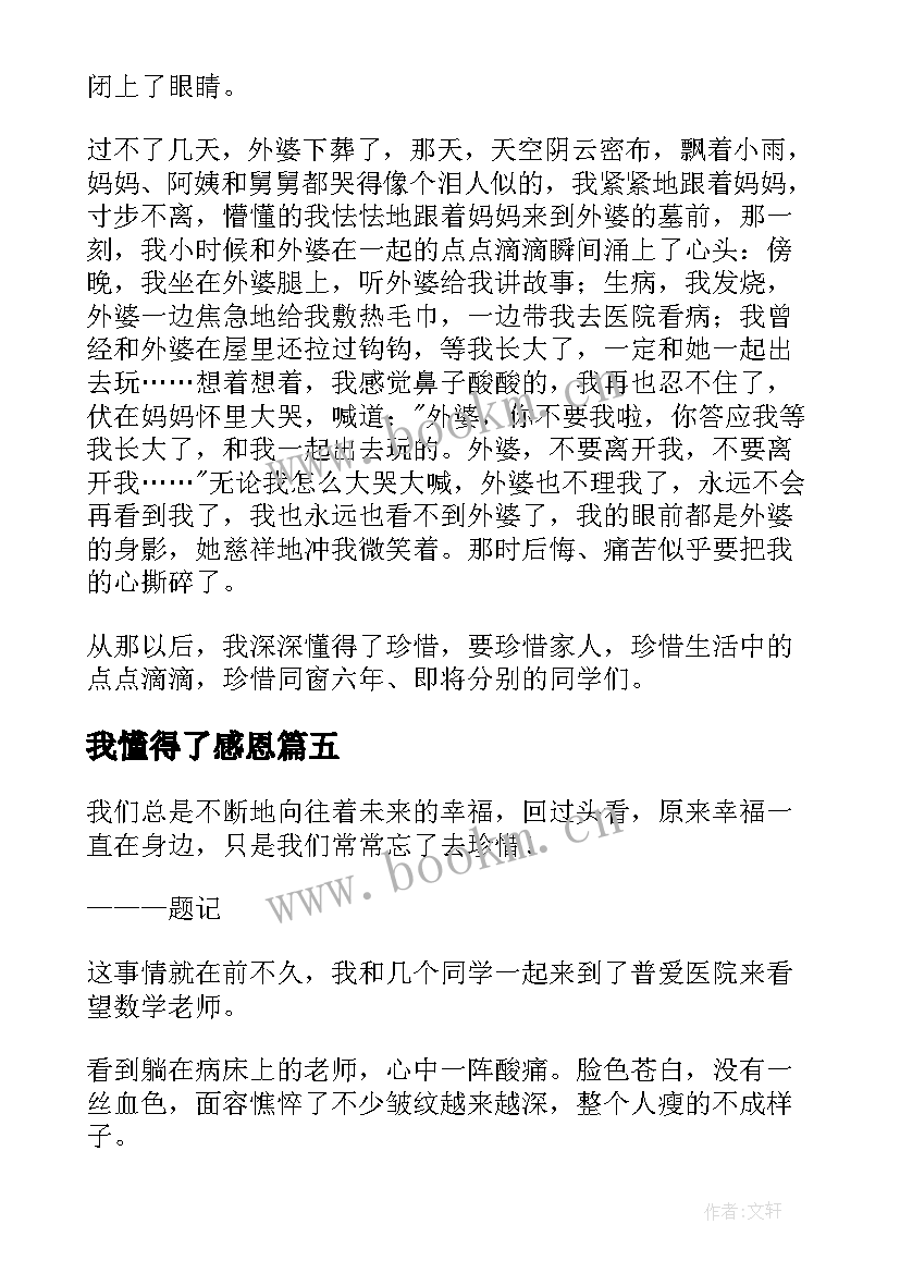 2023年我懂得了感恩(通用7篇)