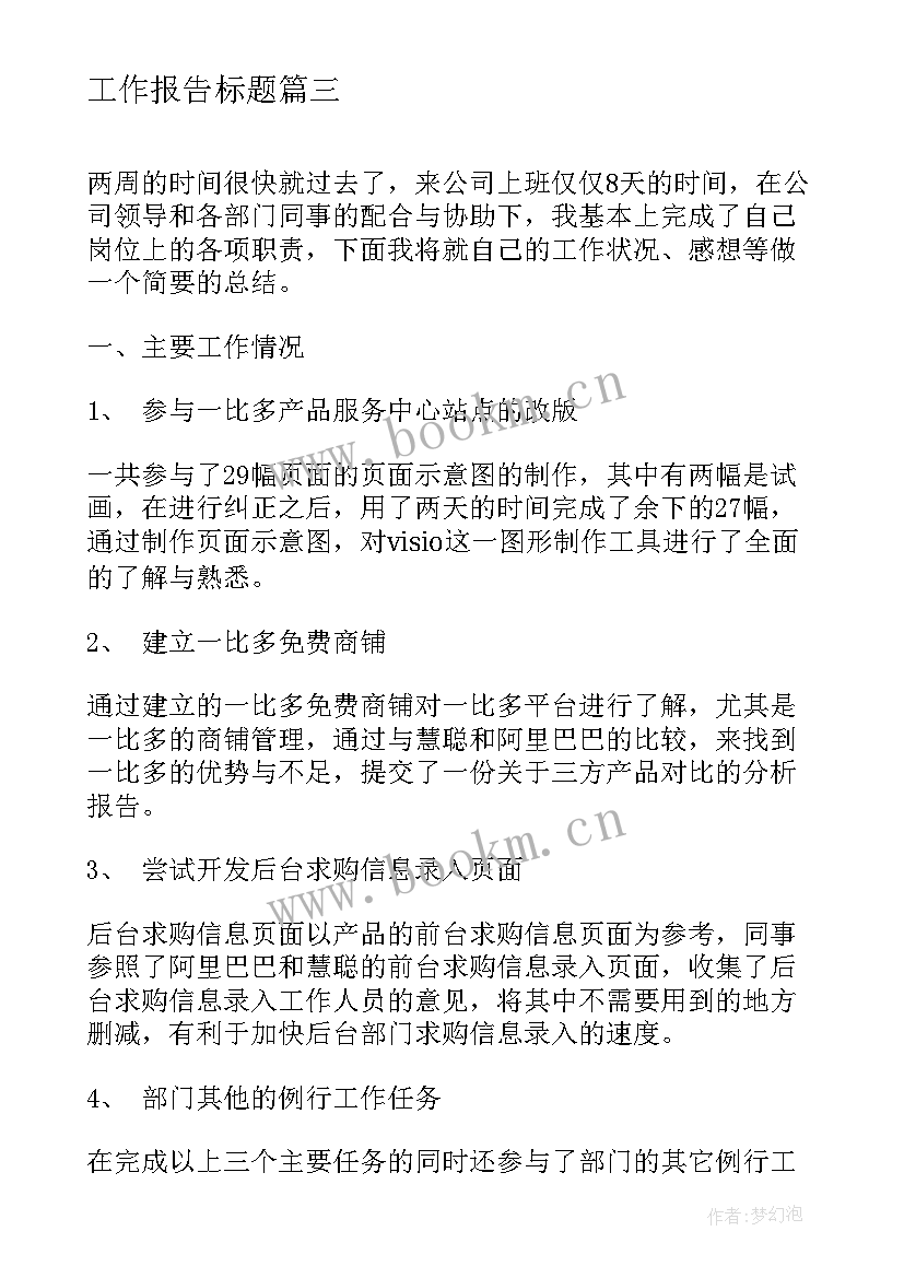 2023年工作报告标题(精选5篇)