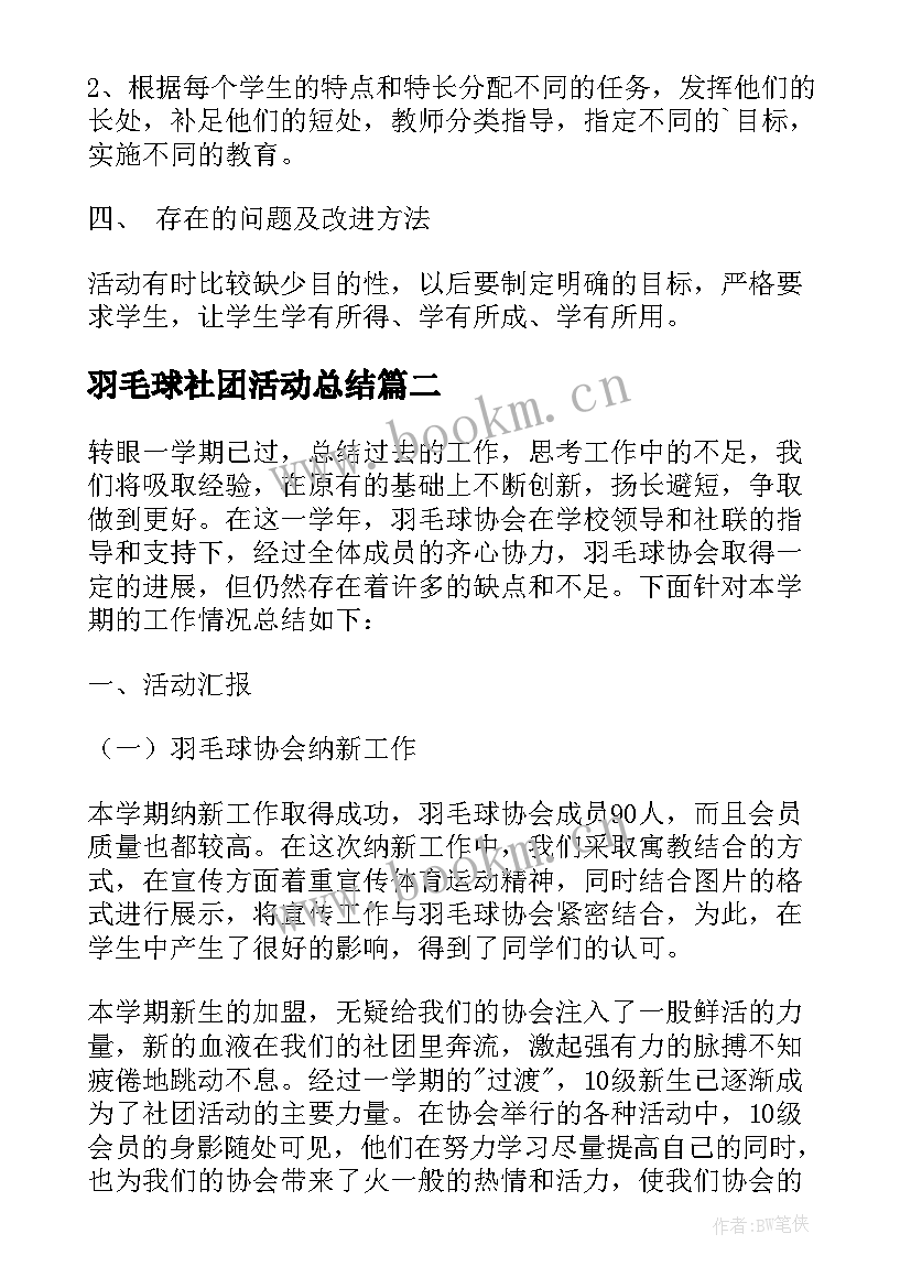 最新羽毛球社团活动总结(实用5篇)