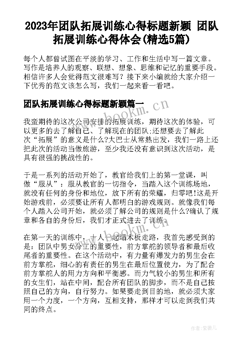 2023年团队拓展训练心得标题新颖 团队拓展训练心得体会(精选5篇)