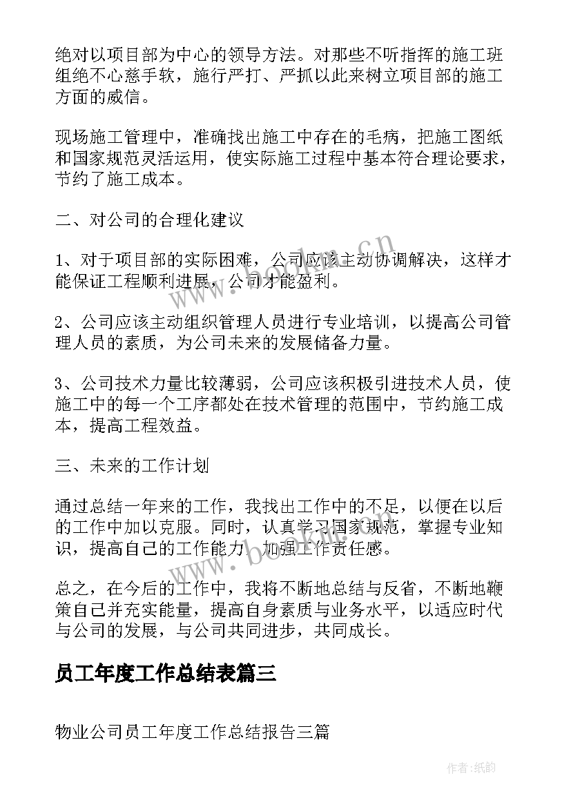 员工年度工作总结表(优秀8篇)