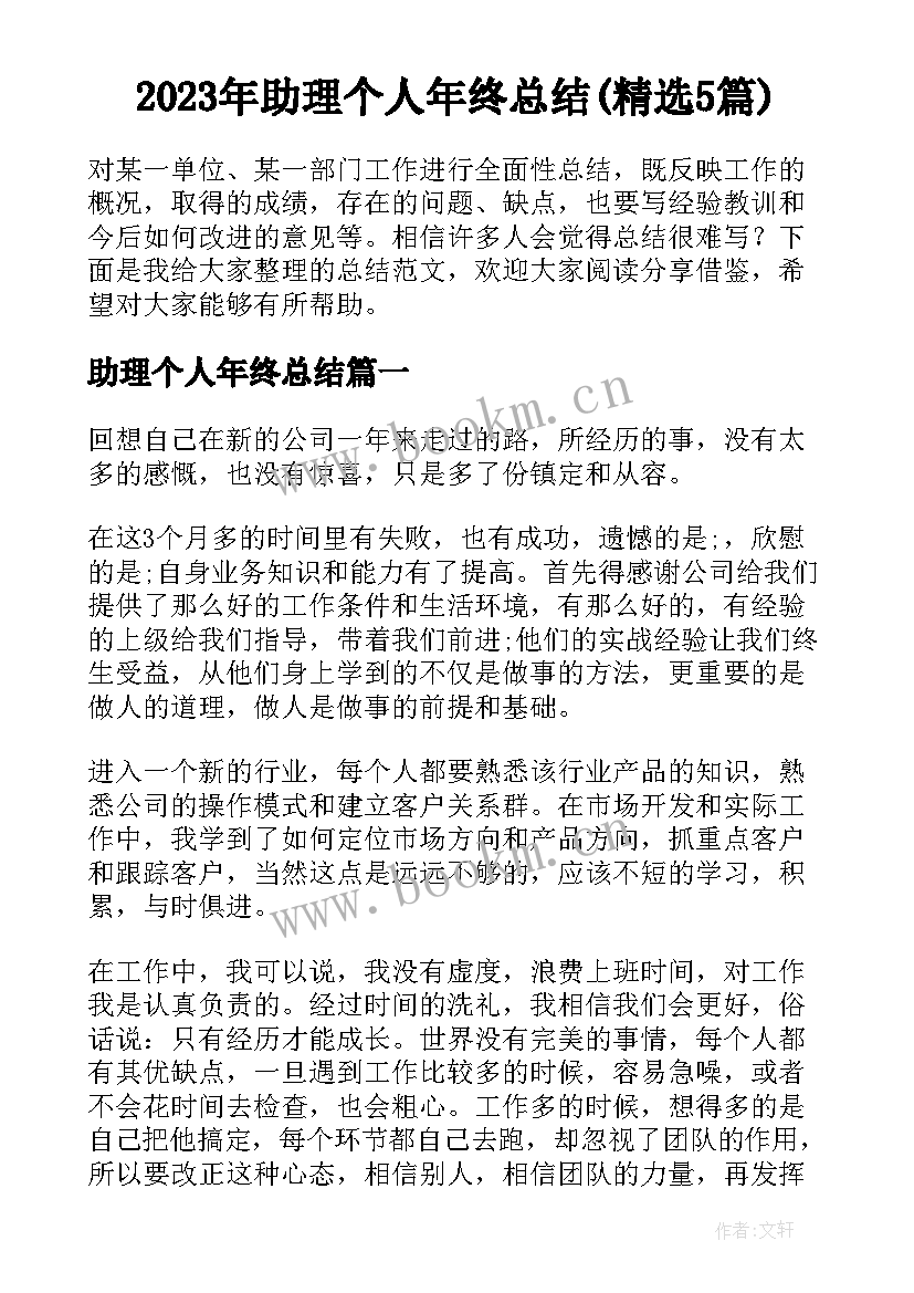 2023年助理个人年终总结(精选5篇)