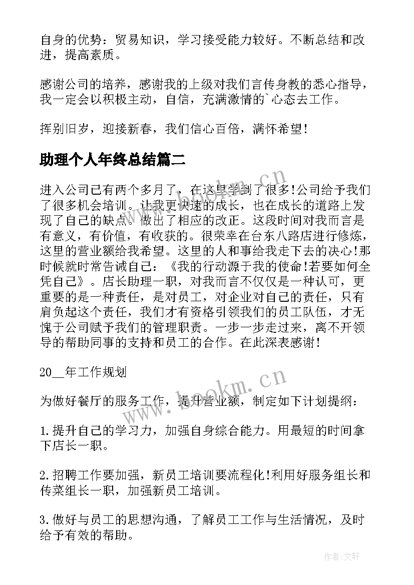 2023年助理个人年终总结(精选5篇)