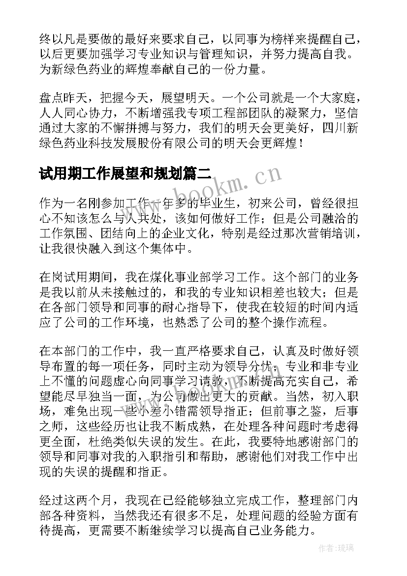 试用期工作展望和规划(通用5篇)