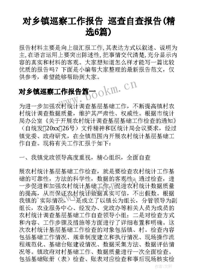 对乡镇巡察工作报告 巡查自查报告(精选6篇)